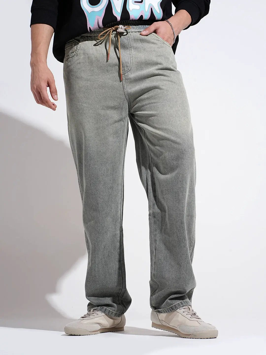 Men's Blue Ombre Washed Straight Fit Drawstring Jeans