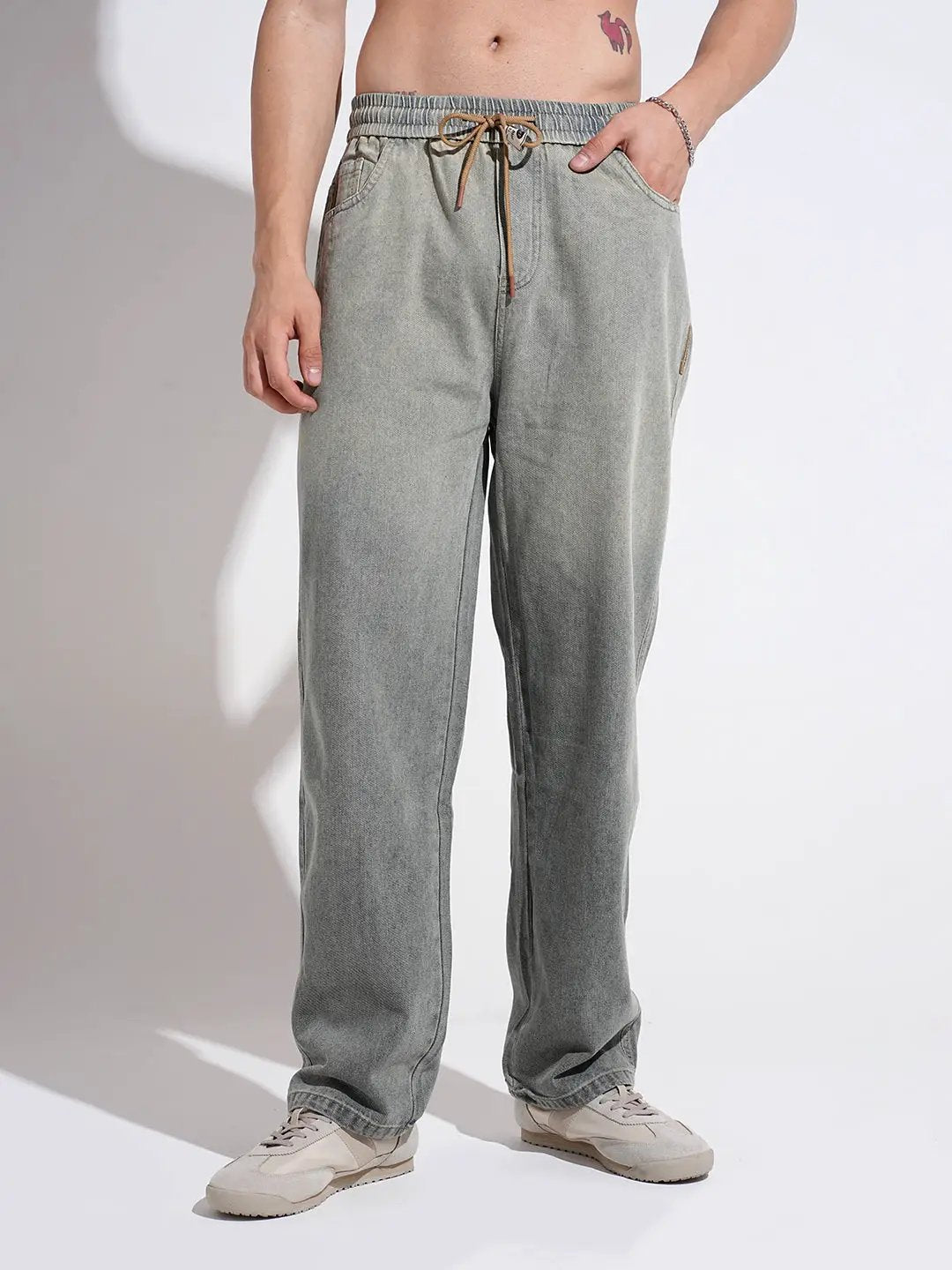 Men's Blue Ombre Washed Straight Fit Drawstring Jeans