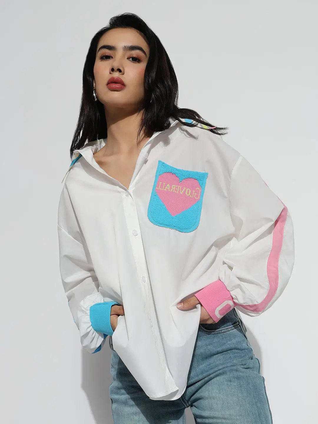 Women's Oversized White Solid Shirt