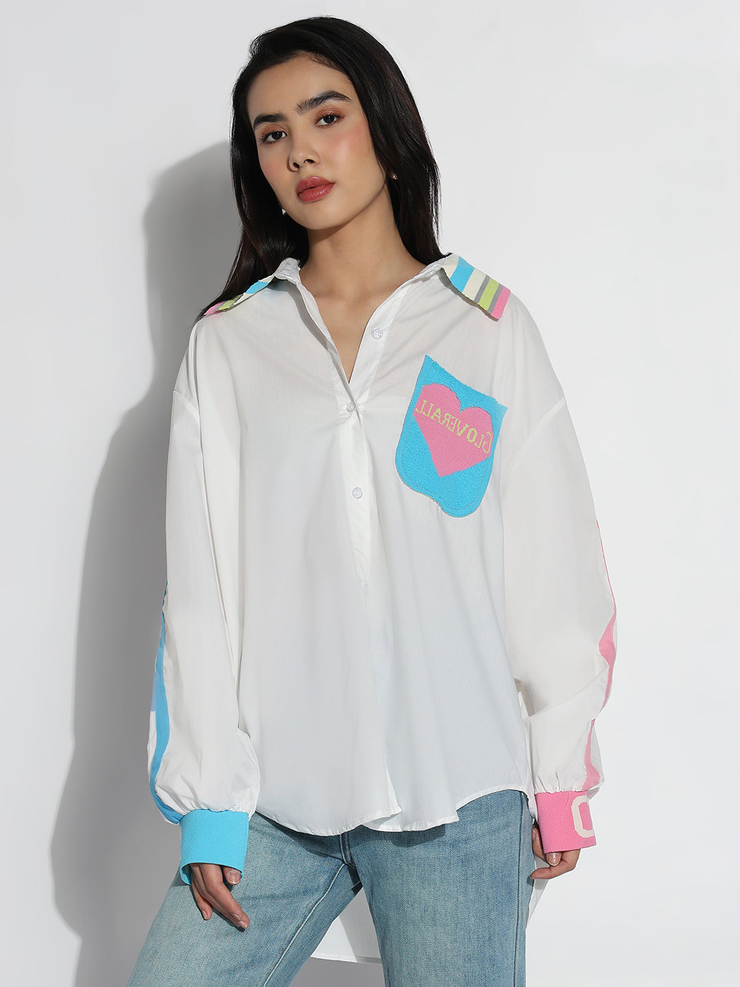 Women's Oversized White Solid Shirt