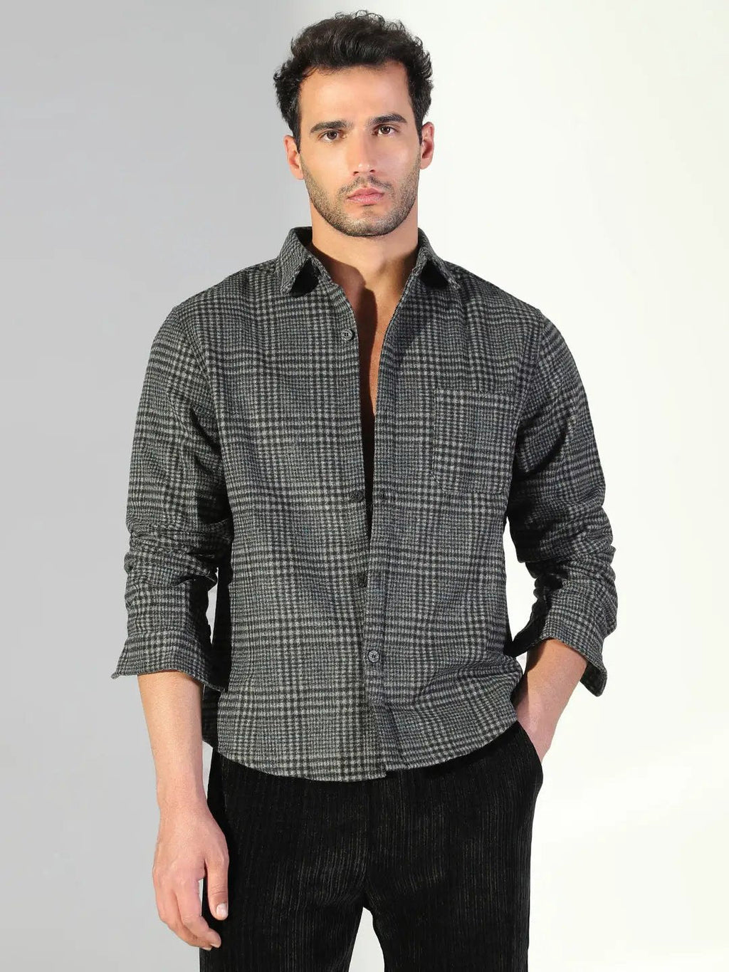 Men's Checked Grey Regular Fit Shacket