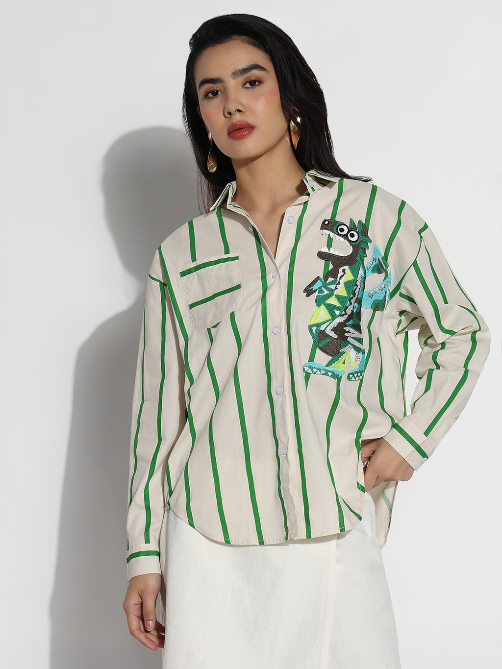Women's Oversized Off White Striped Shirt