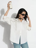 Women's Oversized White Solid Embellished Shirt