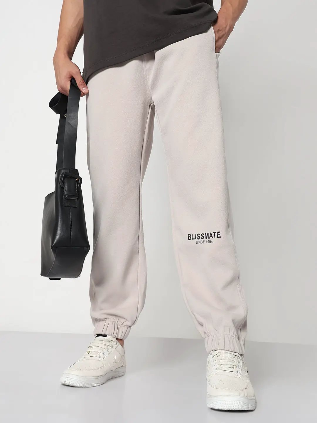 Men's Beige Relaxed Fit Joggers