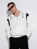 Men's Colourblocked White Ribbed Regular Fit Zip Up Hoodie