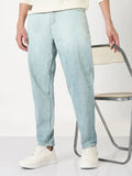 Men's Blue Tapered Fit Ombre Jeans with Embroidered Pocket