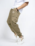 Men's Olive Relaxed Fit Knee Panelled Joggers