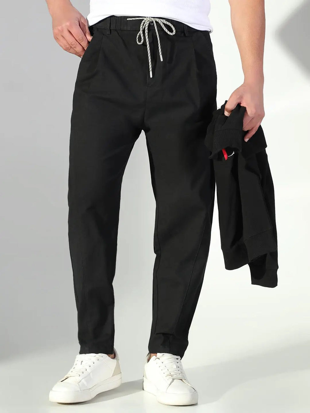 Men's Black Solid Korean Trousers