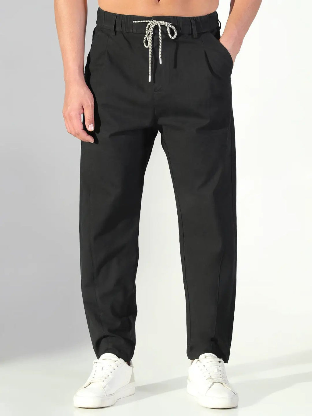 Men's Black Solid Korean Trousers
