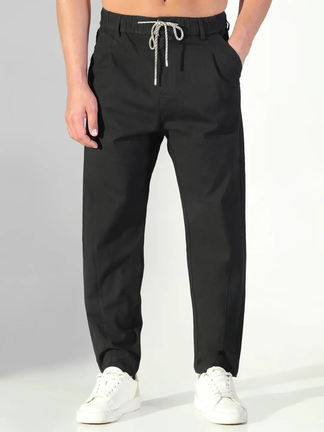 Men's Black Solid Korean Trousers