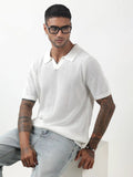 Men's Textured White Polo T-Shirt