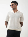 Men's Textured Cream White Polo T-Shirt