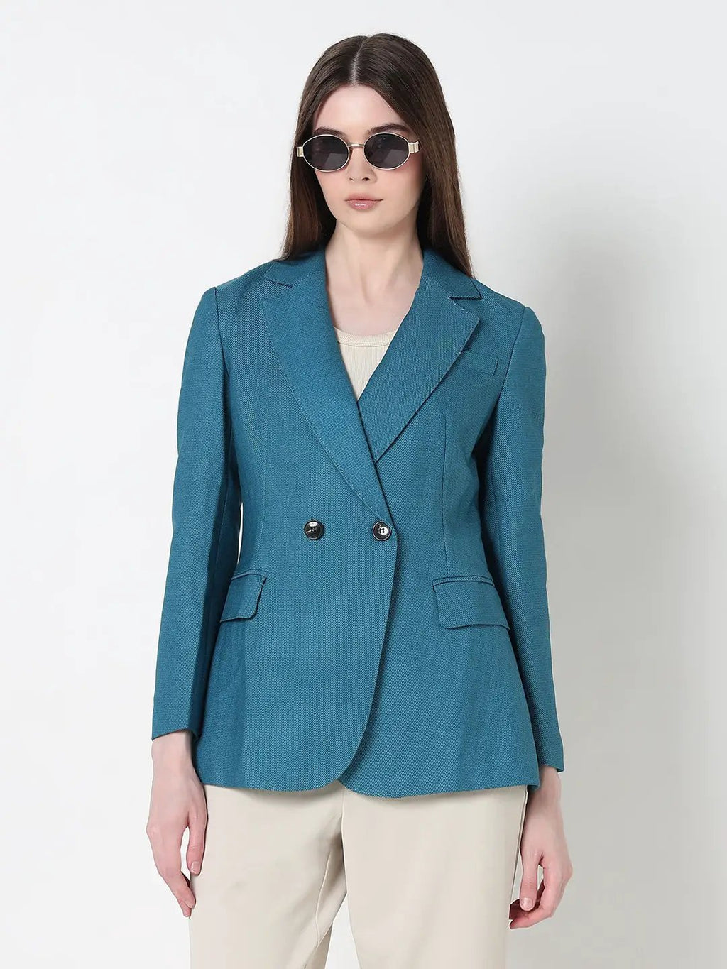 Women's Teal Tailored Double Breasted Blazer