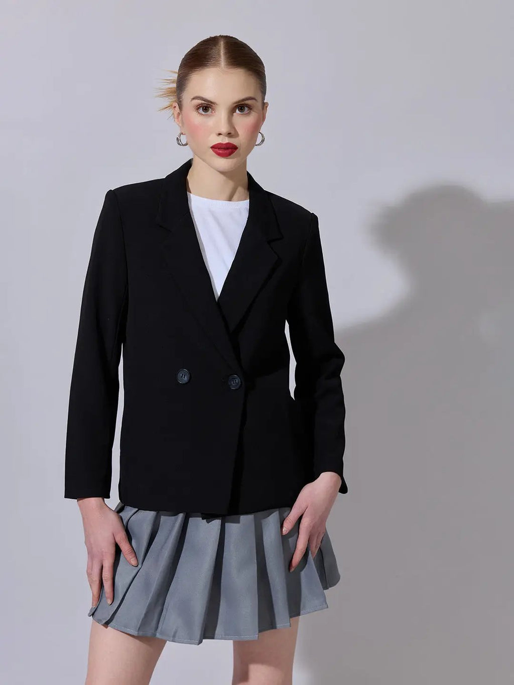 Women's Black Tailored Double-Breasted Blazer