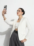 Women's Off White Single Breasted Blazer with Shoulder Pads