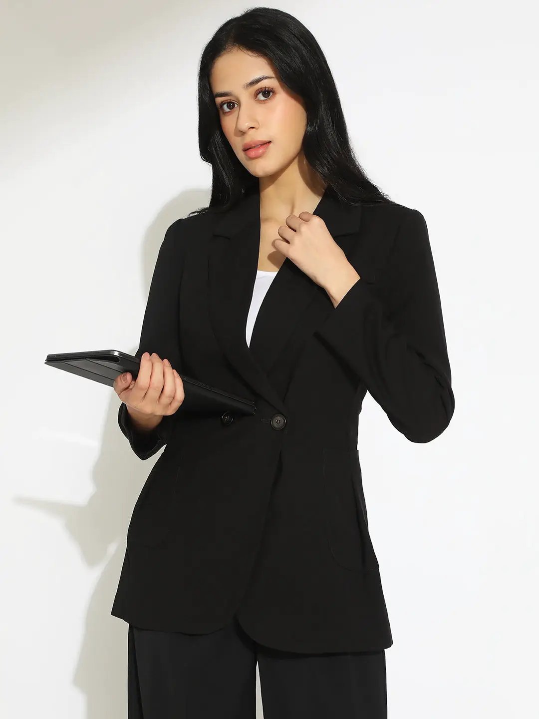 Women's Black Tailored Double-Breasted Blazer