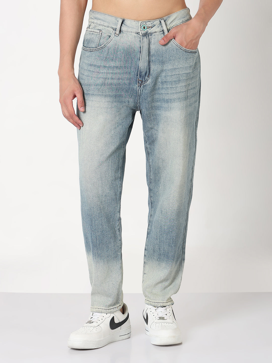 Men's Blue Washed Straight Fit Jeans