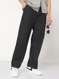Men's Black Striped Straight Fit Drawstring Jeans
