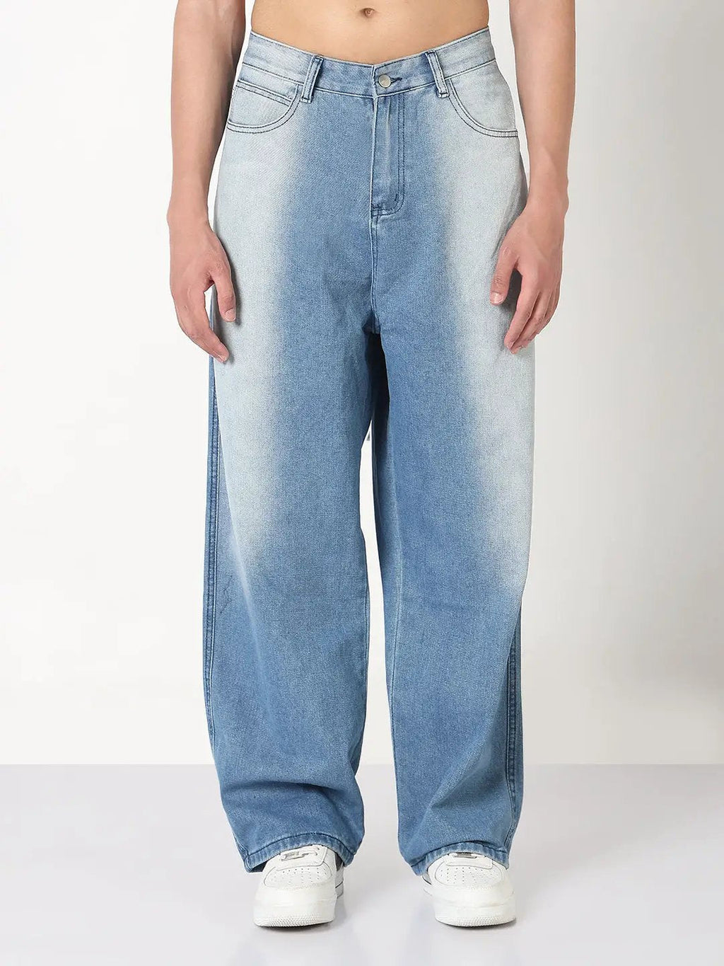 Men's Blue Washed Baggy Fit Jeans