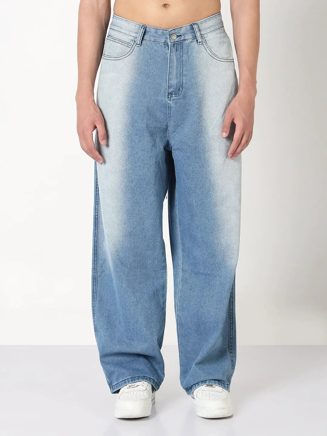 Men's Blue Washed Baggy Fit Jeans