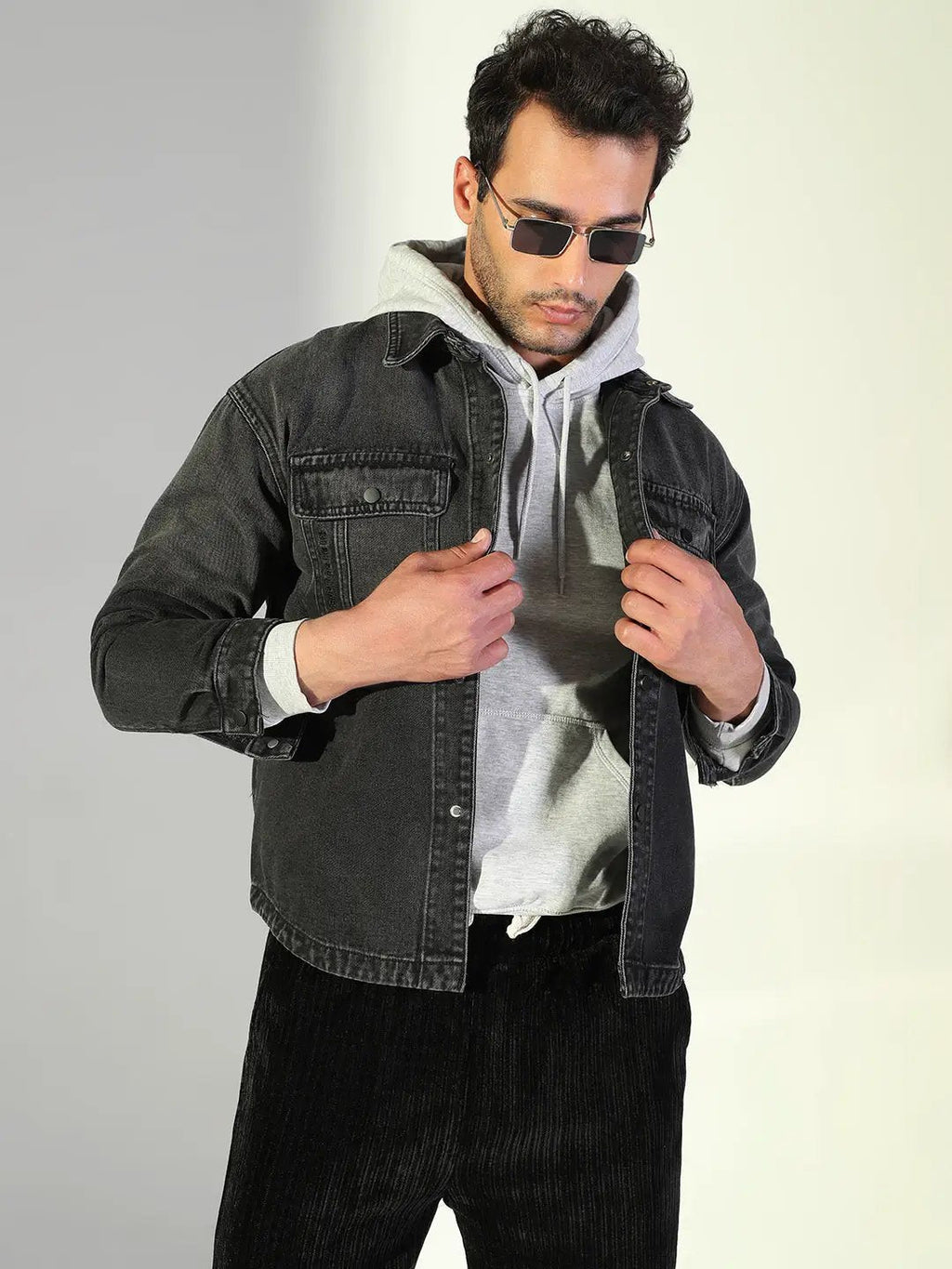 Men's Solid Black Denim Jacket
