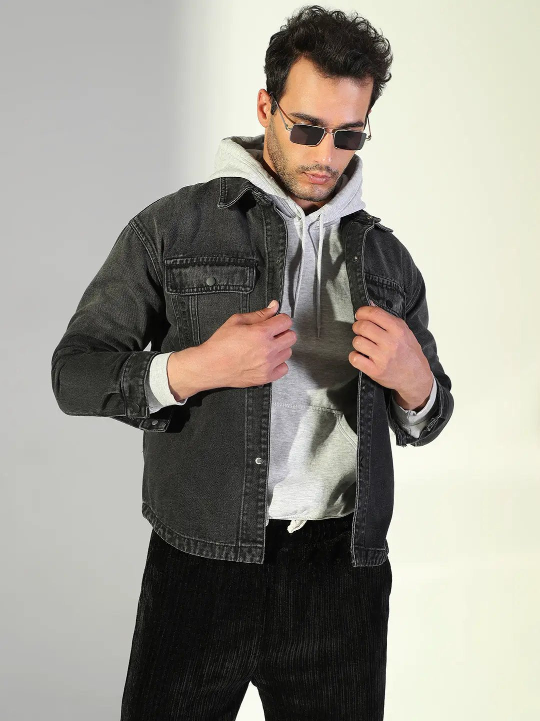 Men's Solid Black Denim Jacket