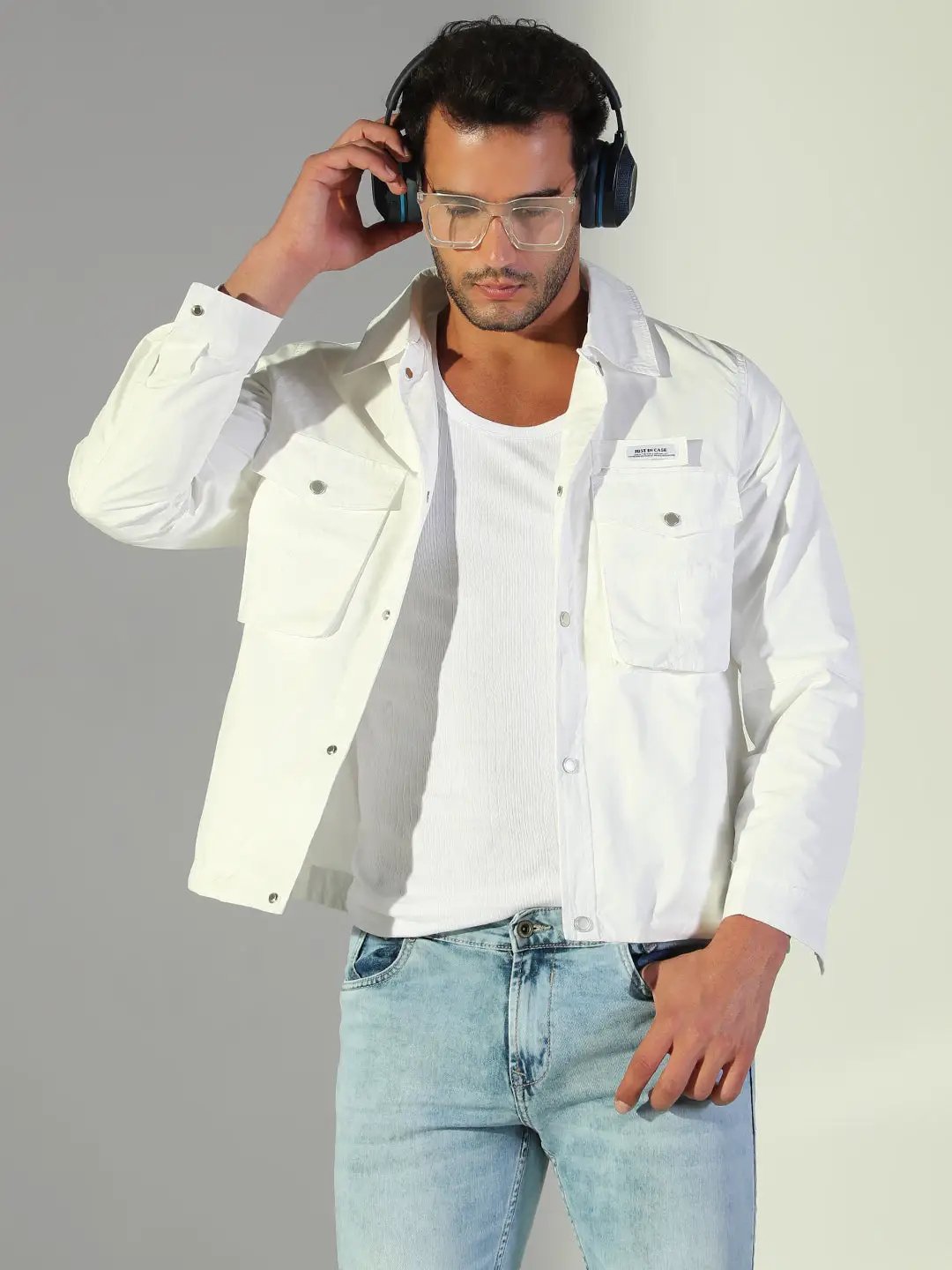 Men's Solid White Shacket