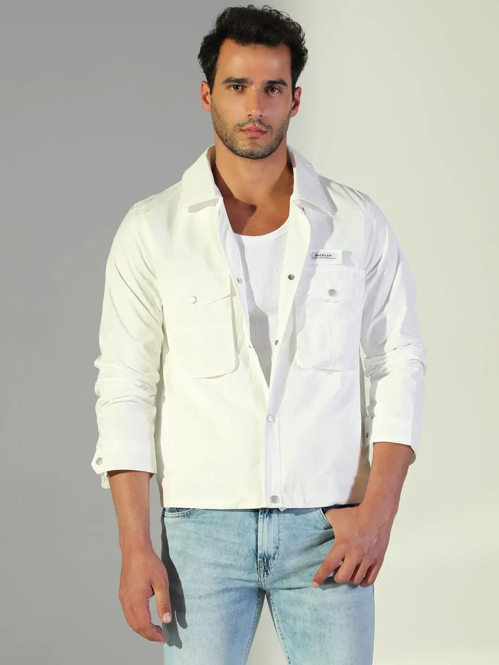 Men's Solid White Shacket