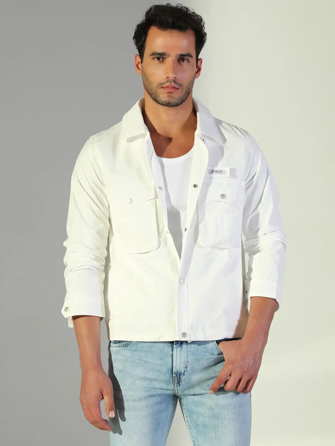 Men's Solid White Shacket