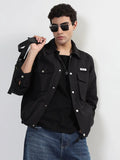 Men's Black Snap Button Shacket with Pockets