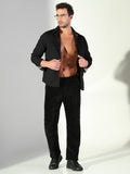 Men's Black Snap Button Regular Fit Shacket