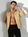 Men's Khaki Snap Button Regular Fit Shacket