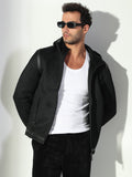 Men's Hooded Solid Black Sporty Jacket