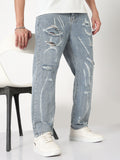 Men's Blue Distressed Straight Fit Jeans