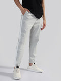 Men's Grey Slim Fit Linen Joggers with Side Strips