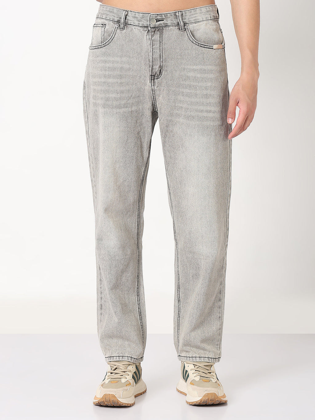 Men's Grey Washed Straight Fit Jeans