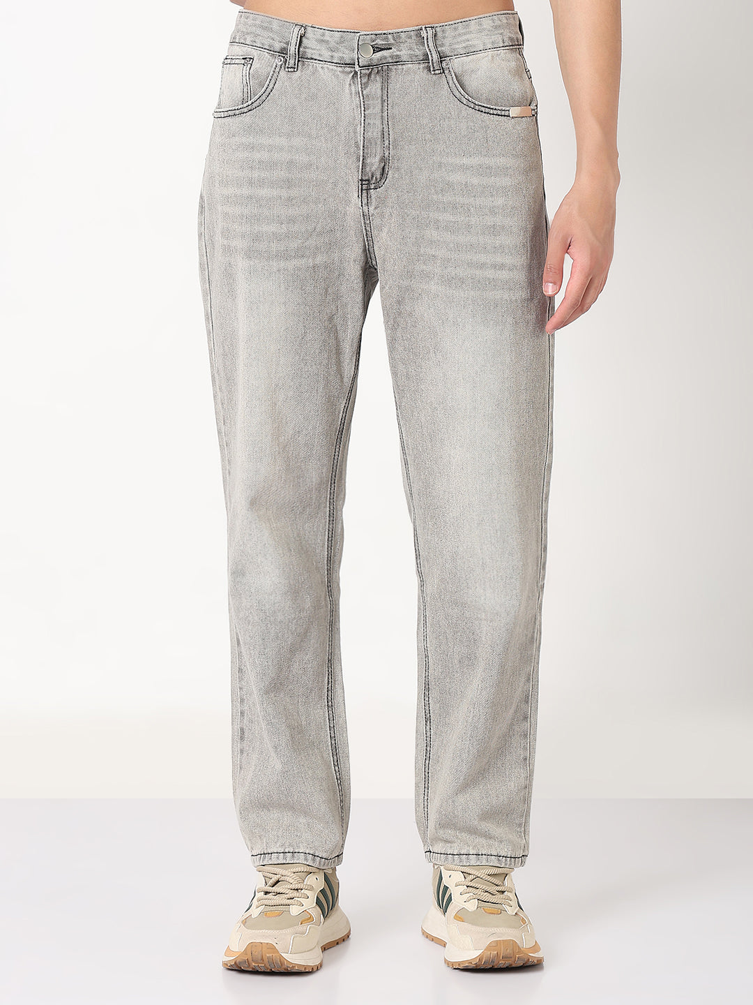 Men's Grey Washed Straight Fit Jeans