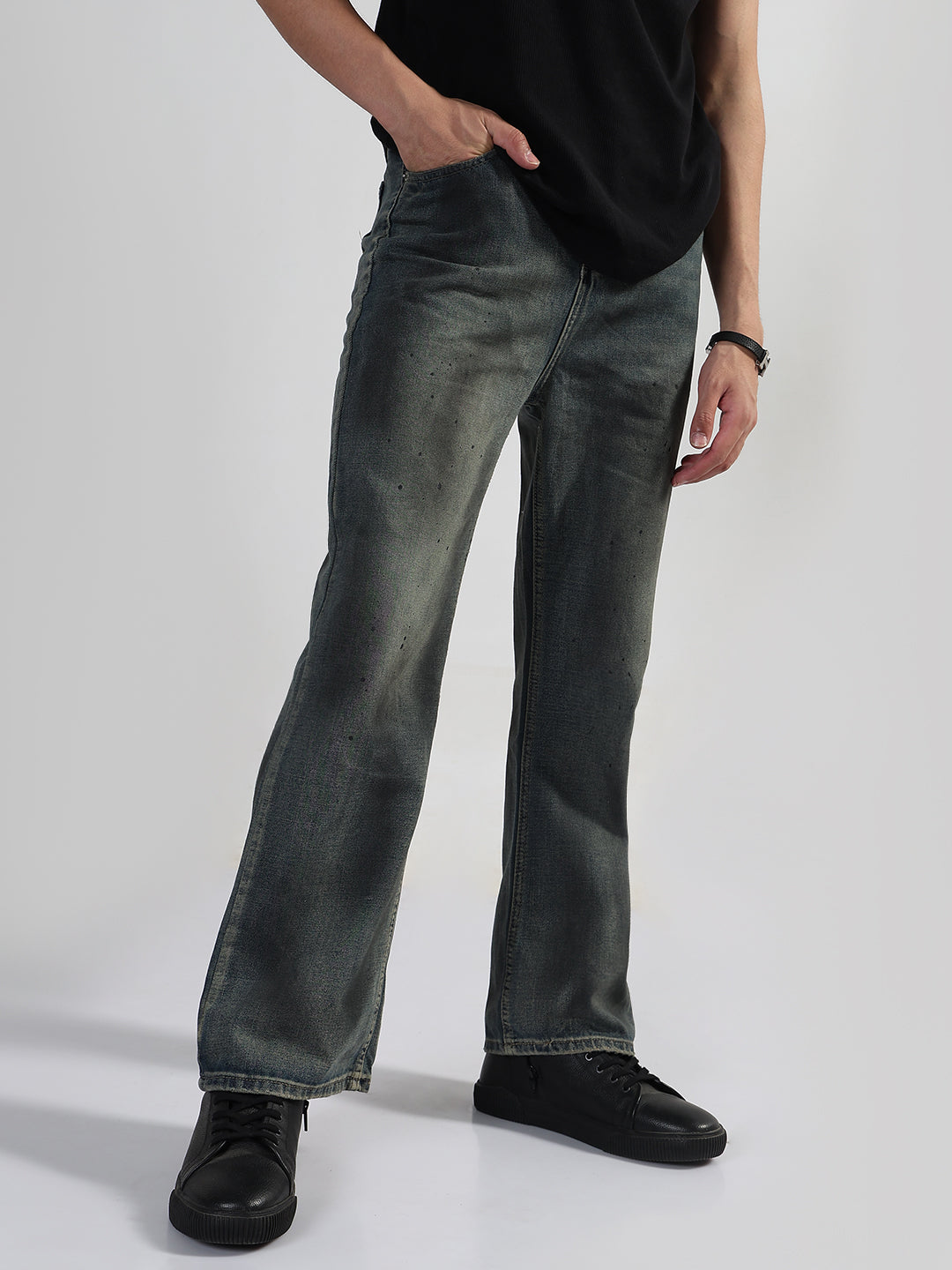 Men's Blue Washed Wide Leg Jeans