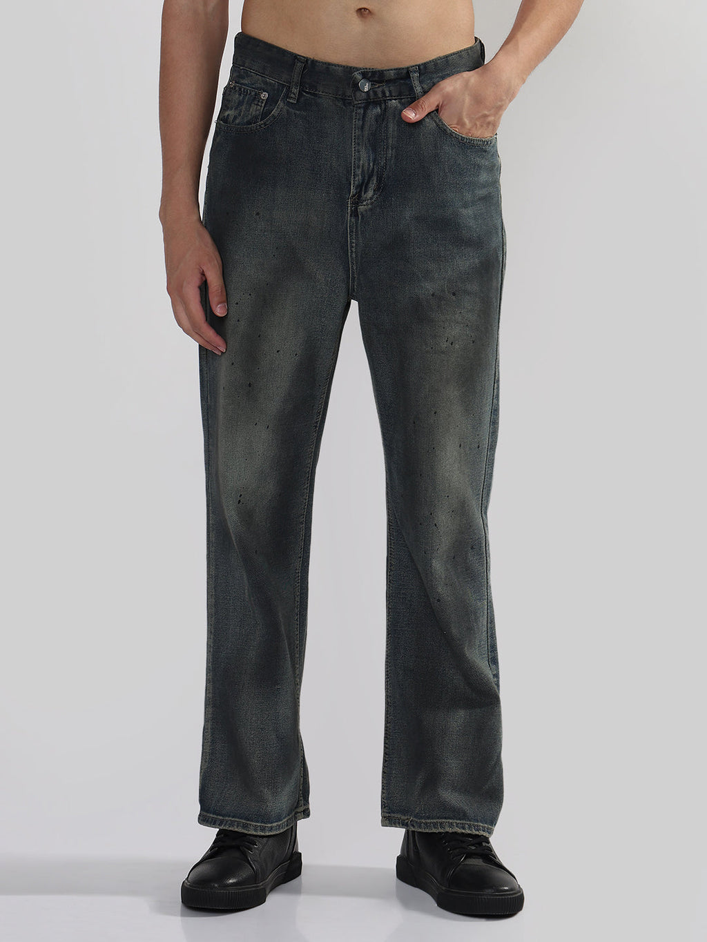 Men's Blue Washed Wide Leg Jeans
