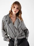 Women's Geometric Black Relaxed Fit Long Sleeve Shirt