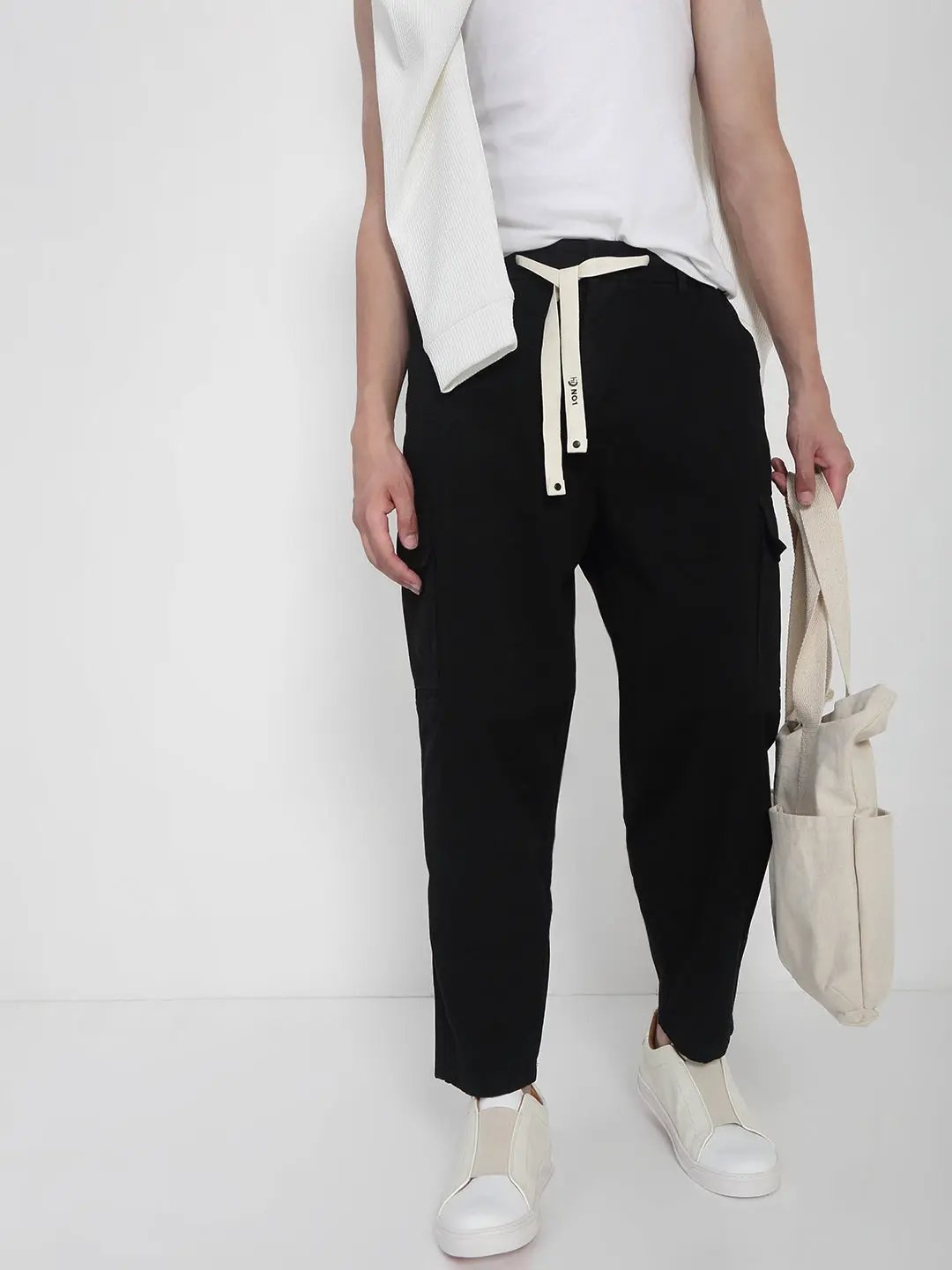 Men's Cotton Black Cargo Trousers