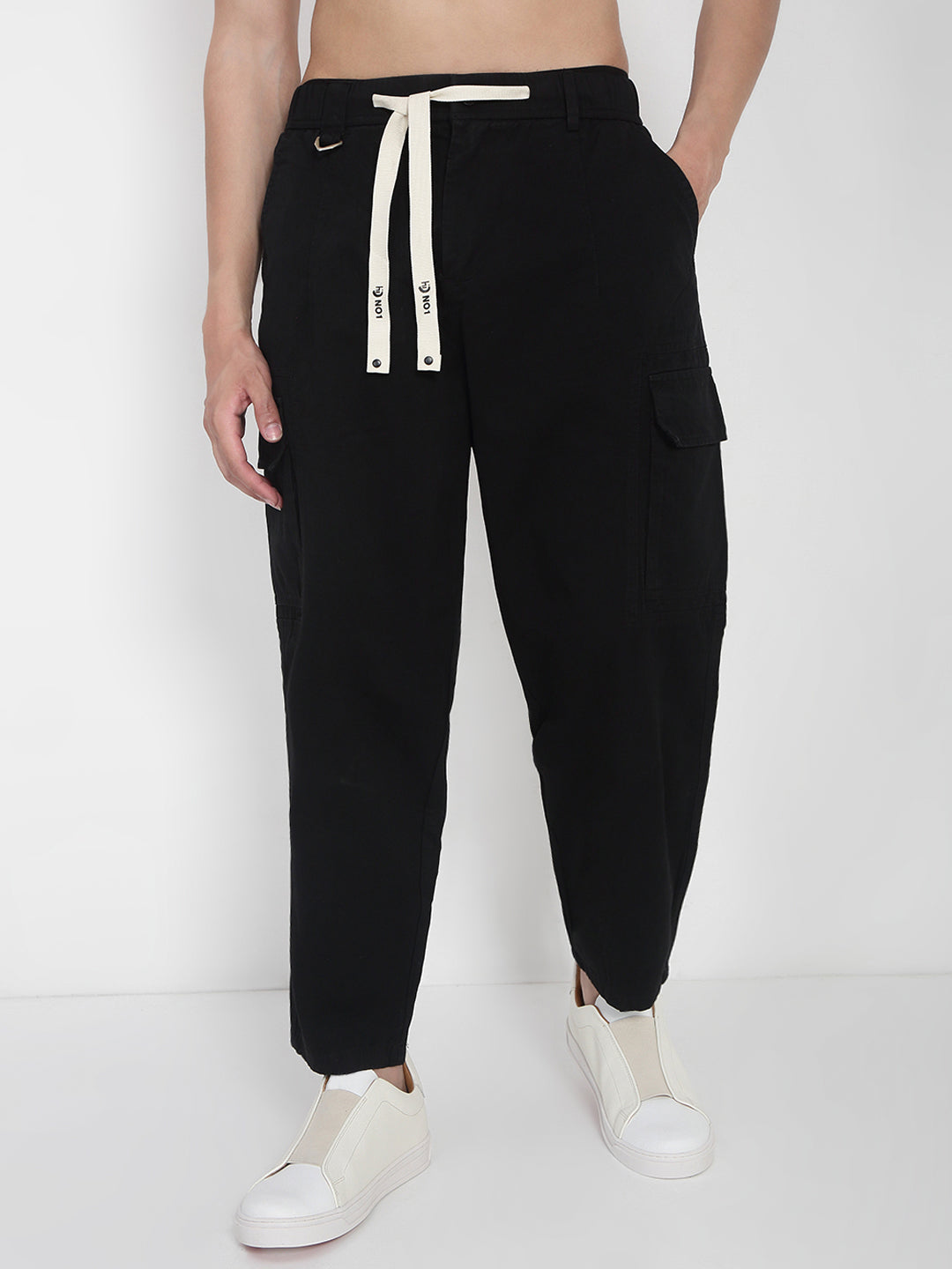 Men's Cotton Black Cargo Trousers