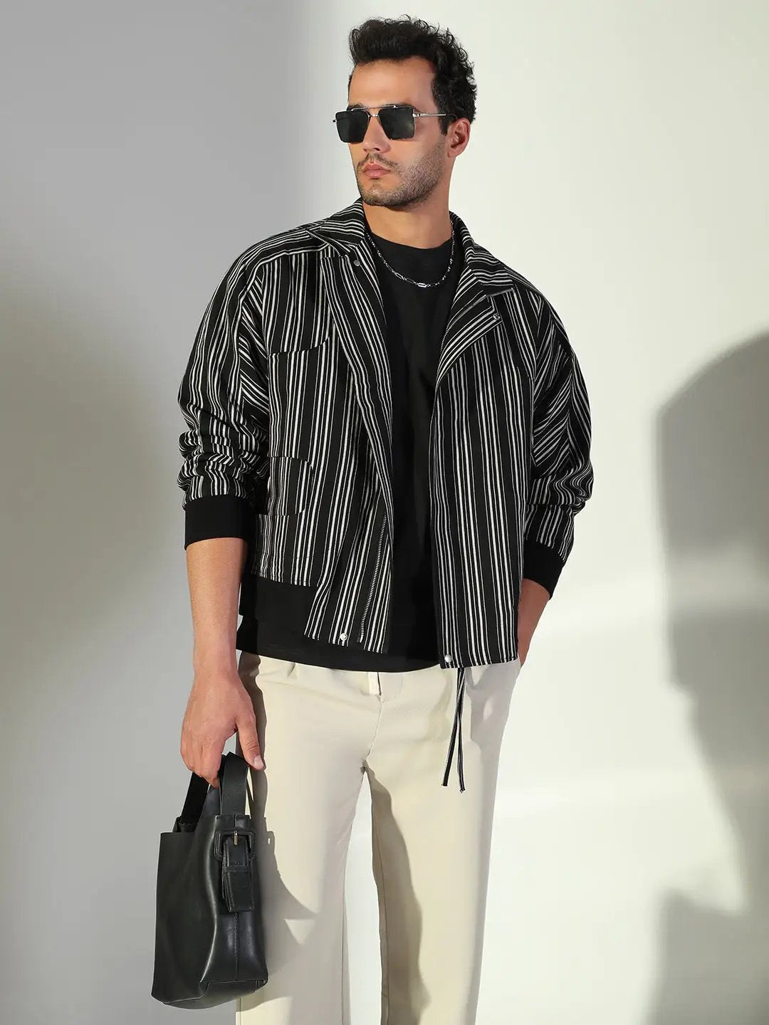 Men's Striped Black Oversized Tailored Jacket
