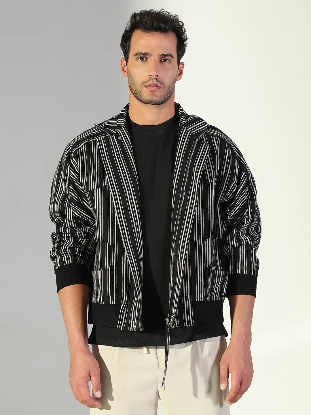 Men's Striped Black Oversized Tailored Jacket