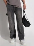 Men's Grey Striped Relaxed Fit Denim Jeans