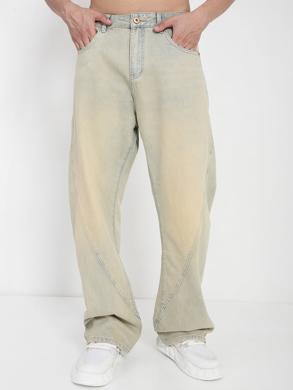 Men's Beige Baggy Fit Jeans