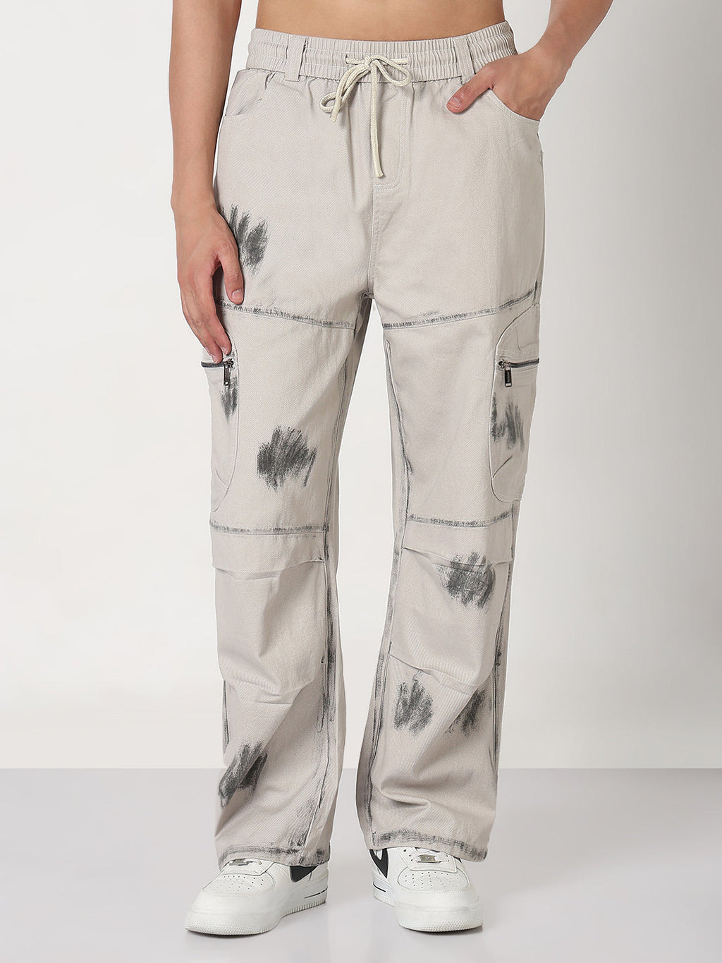 Men's Grey Straight Fit Cargo Jeans