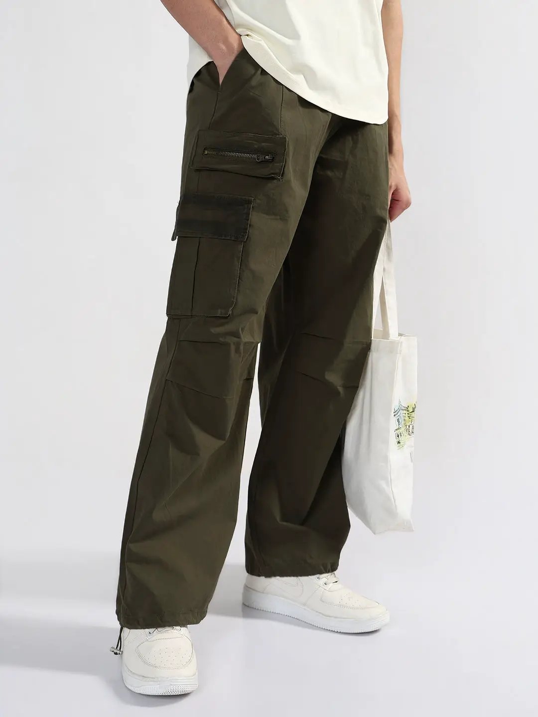 Men's Olive Baggy Fit Cargos