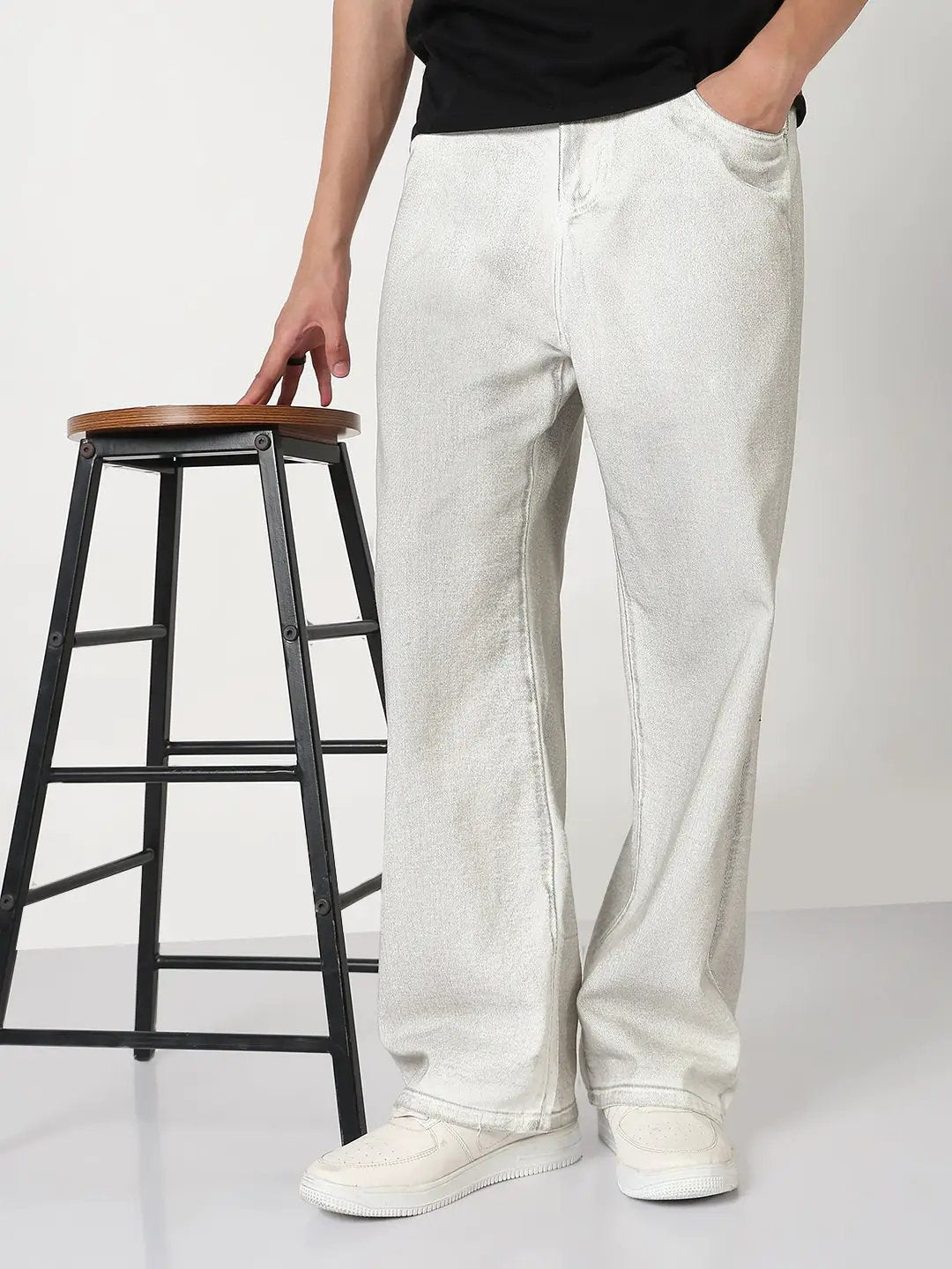 Men's White Shaded Wide Leg Jeans