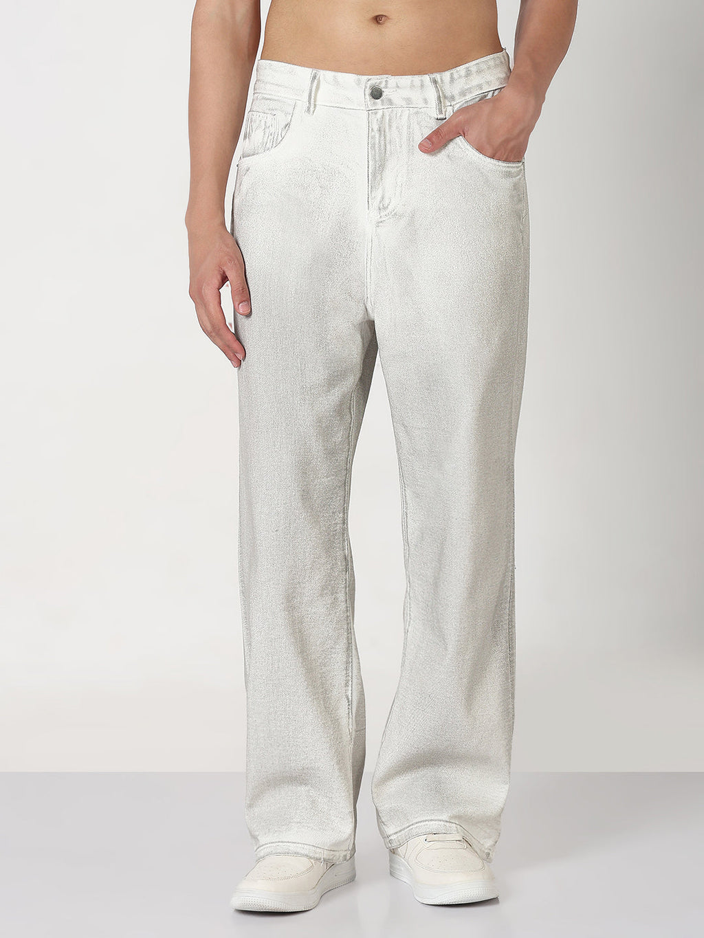 Men's White Shaded Wide Leg Jeans